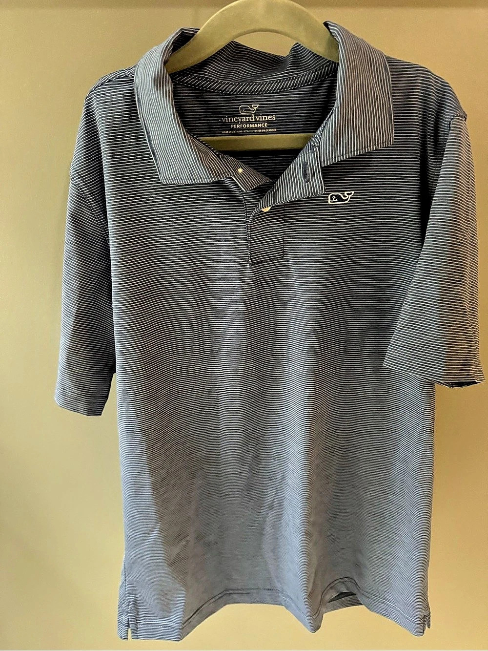 Vineyard Vines Boys M Navy Blue Stripe Performance Polo Golf Shirt
